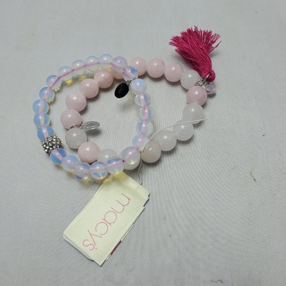 Macy's semi precious beaded 2pc bracelet with rhinestone - Picture 1 of 3